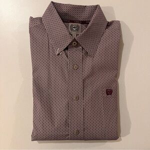 Cinch Men's Classic Fit Button Down Shirt - Maroon/Gray Diamond